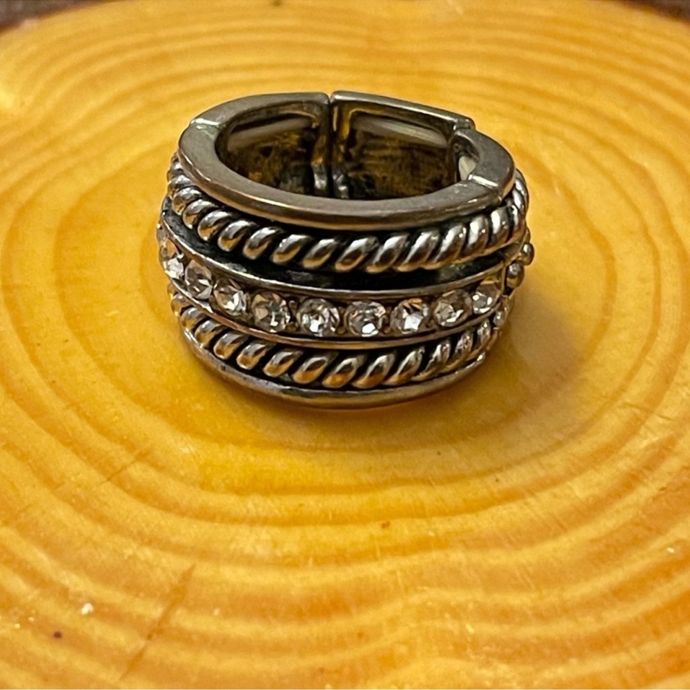 Silver-Tone Rhinestone Stack Stretch Ring - image 4